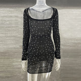 Fongt Explosion Women's Lily Hot Diamond Sexy Half-Perspective Long-Sleeved Short