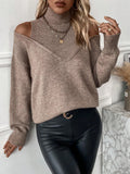 Fongt And Winter Women's Knitted Shoulder Half-High-Neck Solid Color Thread Temperament Casual Sweater