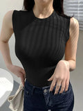 Women Solid Round Neck Ribbed Tank Top Camisole Women Summer Basic Elastic Slim Tank Top O Neck Solid Tank Top 2024-Outfit