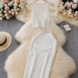 Fongt Hottie Port Style Suit Women's Summer Short Vest Top With High Waist Half Skirt Knit Two Sets