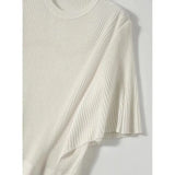 Fongt Wan Feminine Taste Splicing Flounce Sleeve Comfortable Round Collar Knitting Five Minutes Sleeve Jacket Female-Outfit