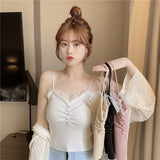 Fongt Women Wear Summer Korean Version Of 2023 New Lace Splicing Slimming Ice Silk Knitting Bottom