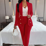 Fongt Hot Selling Sexy Wind Women's Wear For Solid Color Suit Collar Double Breasted Casual Suit Suit-Outfit