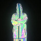 Dazzling Reflective Trench Coat European Size Loose Cloak Laser Luminous In The Long Jacket Jacket-Outfit