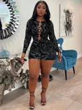 Swirl Print Mesh Cut Out Bodycon Mini Dress Women Long Sleeve Casual Slim Fit Robe 2023 Spring Fall Party Club