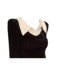 Winter Fashion Women's Fake Two Piece Lapel Collar Knitwear Sweaters Black Casual Slim Pullover Tops All-Match Korean