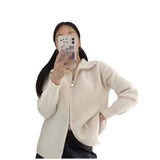 Early Spring Wear New Purple Lapel Zipper Sweater Jacket Women's Knitted Cardigan With Bottomed Jacket-Outfit