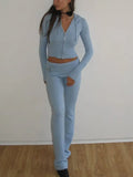 knit two-piece suit with zip and
