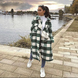 New Women Oversized Coat Long Checked Casual Fashion Chic Women Jackets Long windbreaker