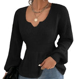 Fongt Sweater Women's Fashion V-Neck Jumper Solid Color Long Sleeve Flounces Closed Waist Women's