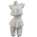 Fongt Summer New Sexy Lace Pajamas Women Pure Desire High-End Transparent Printing Home Three Sets Of Thin