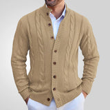 Fongt Men's Casual Collar Knitwear Solid Color Single Buckle Cardigan Sweater