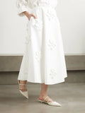 Fongt Sense A Word Skirt 2024 Summer New Fashion Three-Dimensional Flower Splicing High Waist Versatile Long Skirt Woman-Outfit