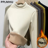 Half Turtleneck Tops Women Winter Plush Velvet Lined Warm T Shirt Long Sleeve Bottom Blusas Korean Slim Fleece
