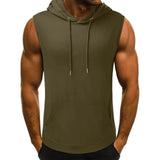 Men Hoodies Tank Top Fashion Sleeveless Tactical Gym Sports Slim Male Vest Bodybuilding Hooded Streetwear Workout Men Tank Top-Outfit