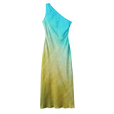 Fongt Women's Summer French New Fashion Body Asymmetric Tie-Dyeing Dress