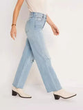 Direct Fashion Women High Waist Casual Straight Tube Hole Loose Nine Minutes Jeans Wish-Outfit