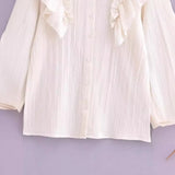 Spring 2024 Lotus Leaf Shirt Lapel Single-Breasted Shirt Blouse-Outfit