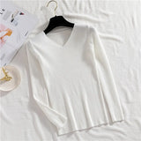 Sexy V Neck Women Pullover Sweater Fashion Autumn Winter Long Sleeve Knitted Jumper Top Casual Korean Slim Basic
