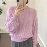 Fongt Winter New Design Sense Small Soft Waxy Twist Knit Bottom Shirt Loose Lantern Sleeve Korean Version Sweater Female-Outfit