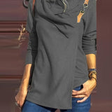 Women O-Neck Solid Blouse Elegant Lady Long Sleeve Irregular Top Shirts Casual Femme Slim Pullover Streetwear Blusa