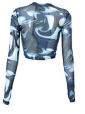 Mesh Long Sleeve Marble Print Crop Top-Outfit