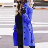 Fongt Autumn And Winter Large Size Hairs, Women's Coat Single Row Multi-Buckle And Button Collar Coat