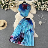 Blooming Printed Skirt Suit Women's New Thread Temperament Half-high Collar Top + Pleated Skirt Two-piece Set-Outfit