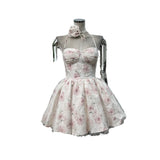 Waist Wave Point Tampering With Printed Bra Short Skirt With Flowers Can Be Sweet Can Want Early Spring Fluffy