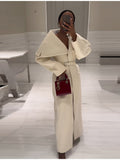 Fongt Elegant Solid Color Big Collar Long Hair Coat 2025 Autumn And Winter New Women's Clothing