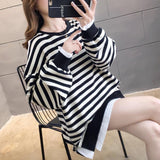Fake Two Piece Oversize Pullover Thin and Thick Korean Style Hoodies Sweatshirt Casual O-Neck Harajuku Girls Stripe