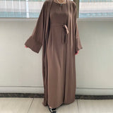 Fongt Robe Skirt Coat Women's Explosive Middle East Turkey Solid Color Big-Size Cardigan 2 Sets