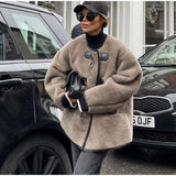 Faux Fur Plush Buckle Jacket-Outfit