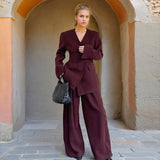 Australian Casual Simple High-End Set 2025 New Temperament V-Neck Waist Thin Suit + Solid Broad-Legged