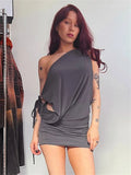 Off-shoulder Drawstring Mini Dress-Outfit