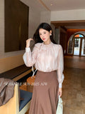 Fongt Xixi 2025 Autumn White Standard Thousand Gold Wind Bow Tie With Bottom Shirt Women's Long-Sleeved Top Tide 89550