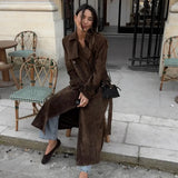 Fongt And Winter New Feeling Retro Brown Long Wind Coat Female Loose Casual Temperament Coat