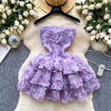 Fongt Sweet Atmosphere Feel Bra Dress Women Summer Three-Dimensional Flowers Small Hot Babes Ponmp Short Skirt