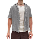 Fongt Summer New Men's Casual Knit Cardigan White Short Sleeve Jacket Men's Shirt Hollow Out Men's