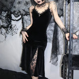 Lace Spliced Dark Wind Suspender Dress Women's Summer New Sexy Fishtail Dress-Outfit