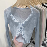 Fongt Ice Silk Knitted Cardigan Long Sleeve 2024 Summer Black Outer Short Air Conditioning Shirt Sunscreen Shawl