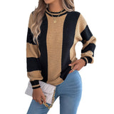 Shooting 2025 Autumn And Winter Casual Hit-Colored Striped Lantern Long-Sleeved Jacket Sweater Women's