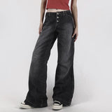 Vintage Dark Wash Wide Leg Loose Jeans-Outfit