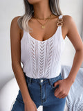 Spring And Summer Leisure Metal Buckle V-Neck Hollow Top Holiday Knitwear Women's