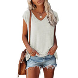 Color V-neck Cotton Blend Casual Loose Sleeveless Top Women's