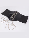 Butterfly Chain Strap Pu Leather Corset Top-Outfit