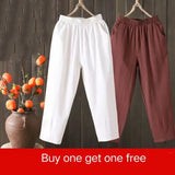 Waist Pants Women's Clothing Spring Summer 100% Cotton Linen Harem Pants Loose Ankle-Length Mom Trousers Ladies