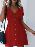 Street Hipster Solid Color V-neck Slim-fit Button High Waist