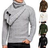 Fongt New Wish Men's Long Sleeve Scarf Can Be Dismantled Slim Jumper Knit Sweater