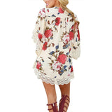 Women Floral Chiffon Blouses Loose Shawl Kimono Cardigans Tops Boho Open Stitch Cardigan Shirts Beach Wear Blouse